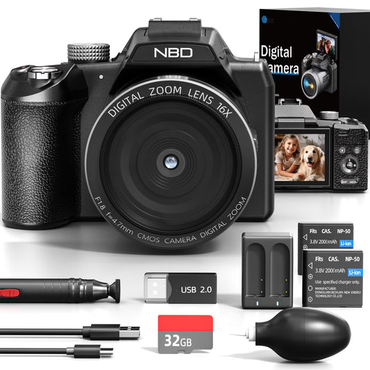 Digital Camera for Photography,4K 64MP Video Camera with 16X Digital Zoom and 32GB SD Card Black