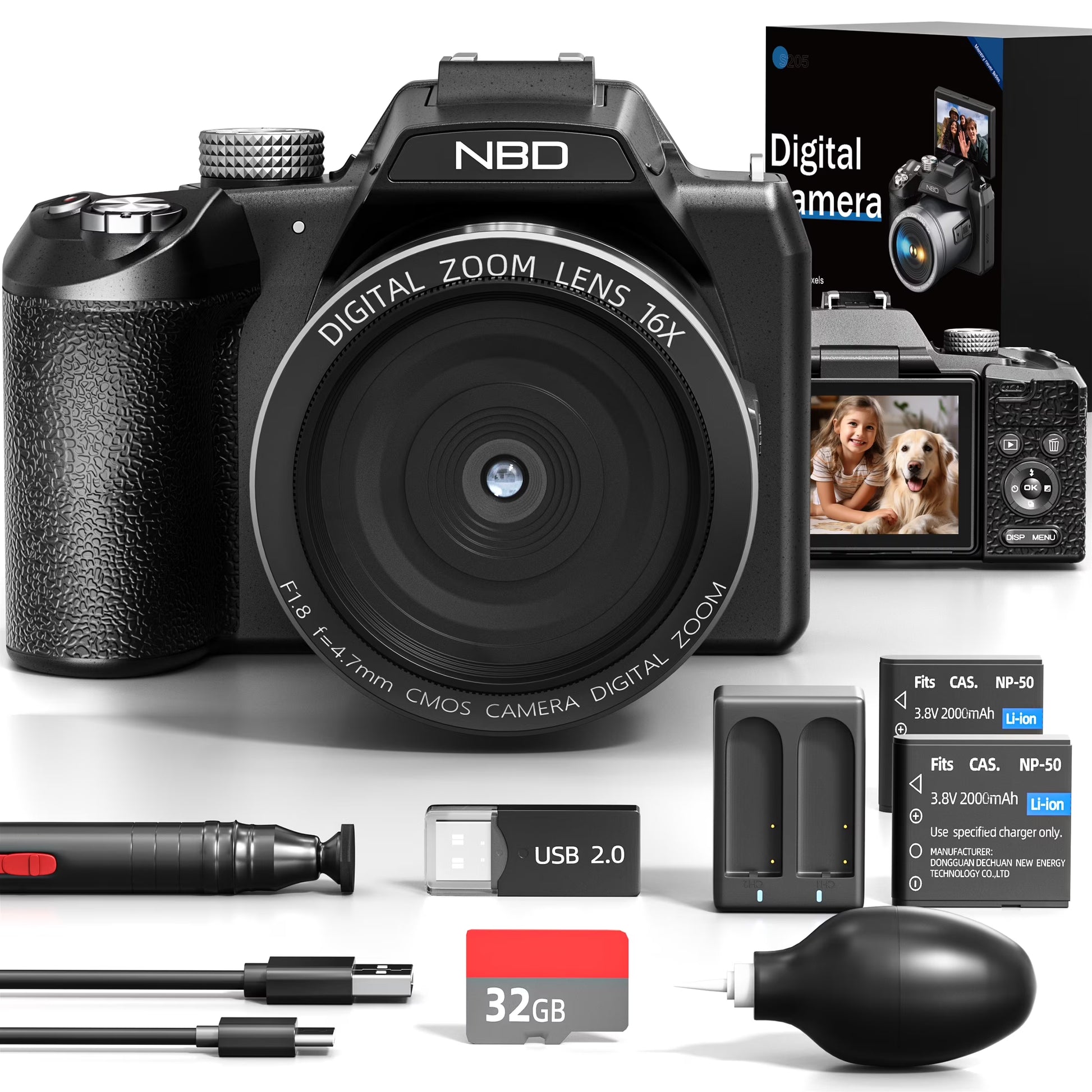 Digital Camera for Photography,4K 64MP Video Camera with 16X Digital Zoom and 32GB SD Card Black