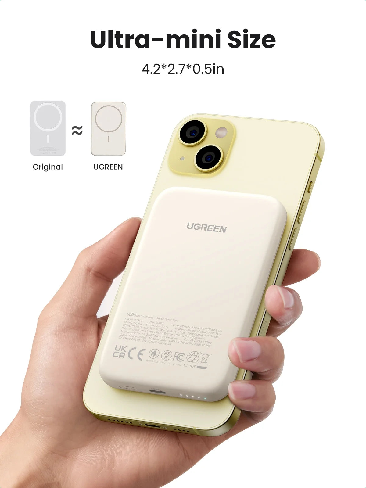 Power Bank for Iphone, 5000Mah Magnetic Charger with USB-C Cable, Compact and Portable